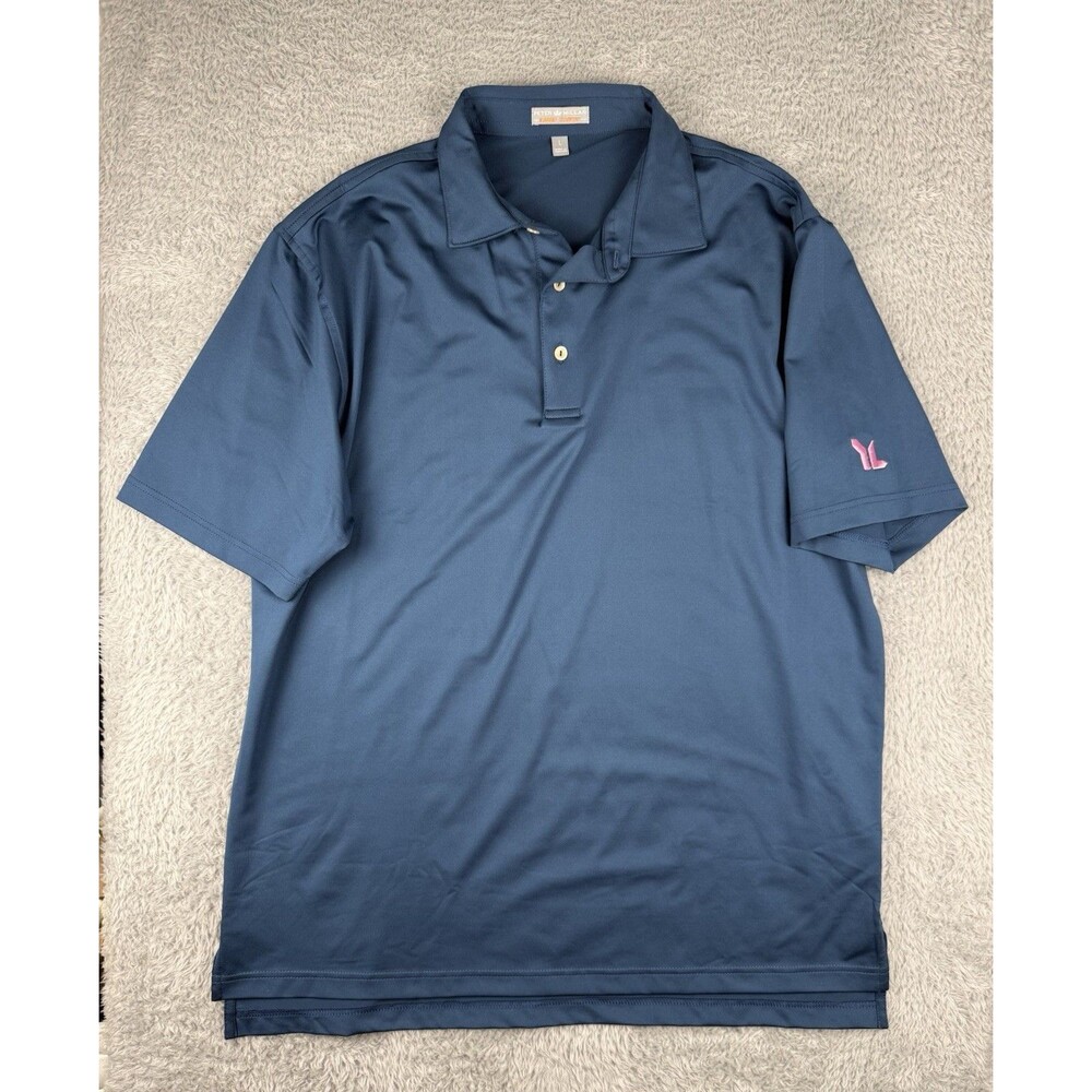 Peter Millar Summer Comfort Polo Shirt Blue Stretch Golf Men’s Large Logo